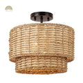 Lennie Wicker Rattan Double Drum Light - Semi Flush Mount