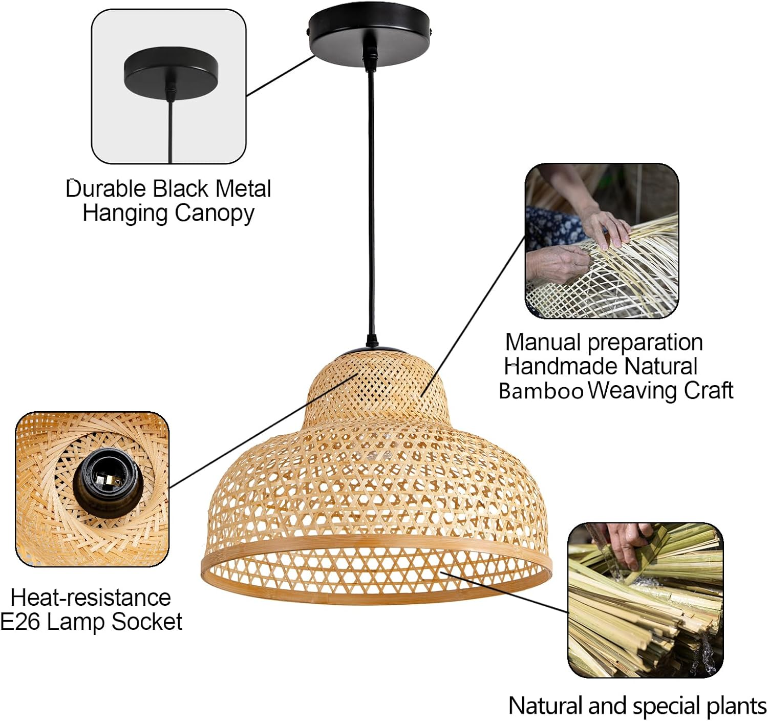 Lily Woven Bamboo Dome Pendant Light