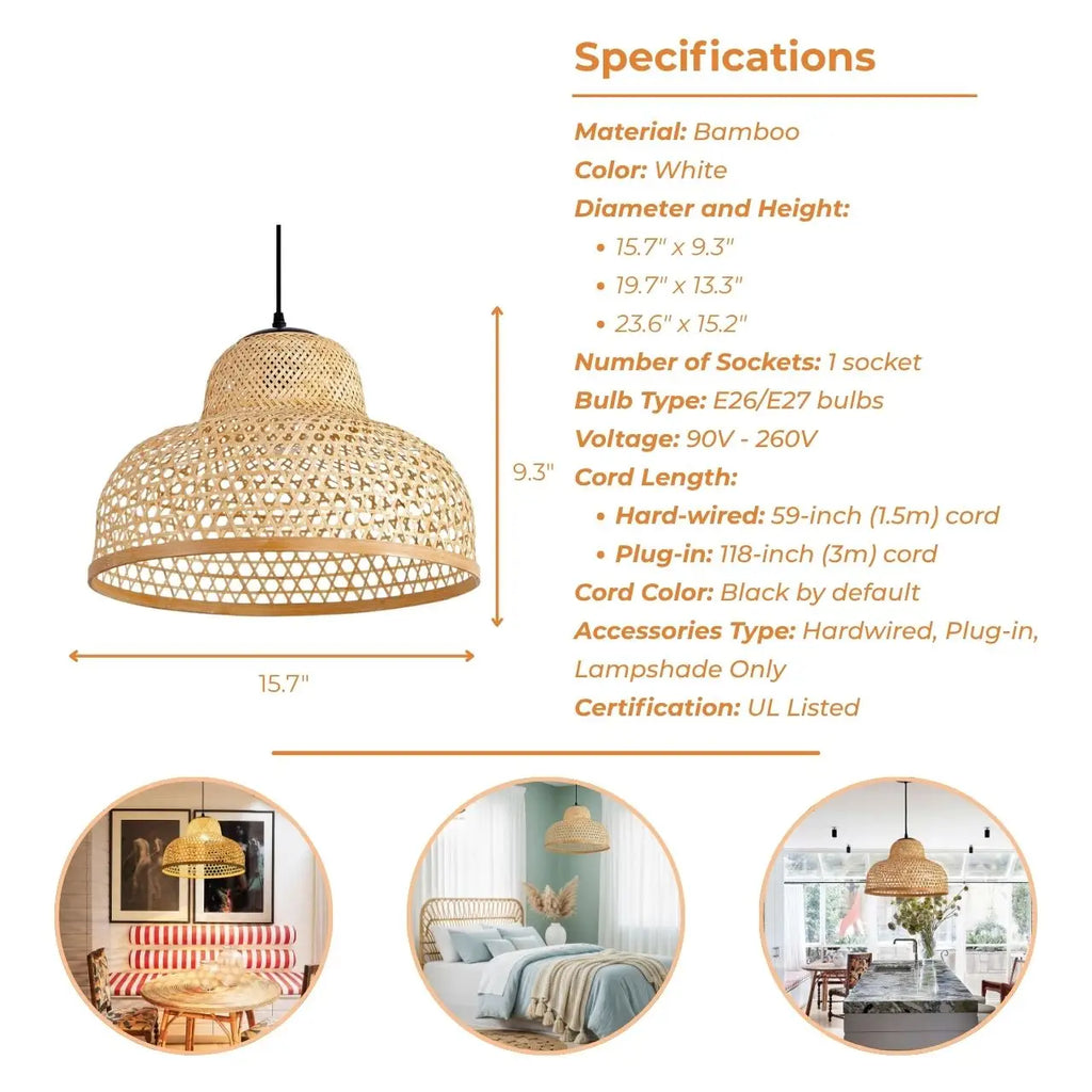 Lily Woven Bamboo Dome Pendant Light