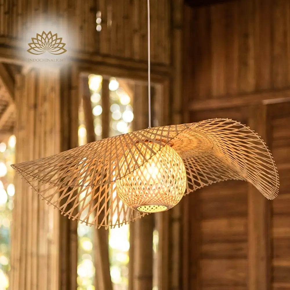 Natural Lotus Leaf Woven Bamboo Pendant Light