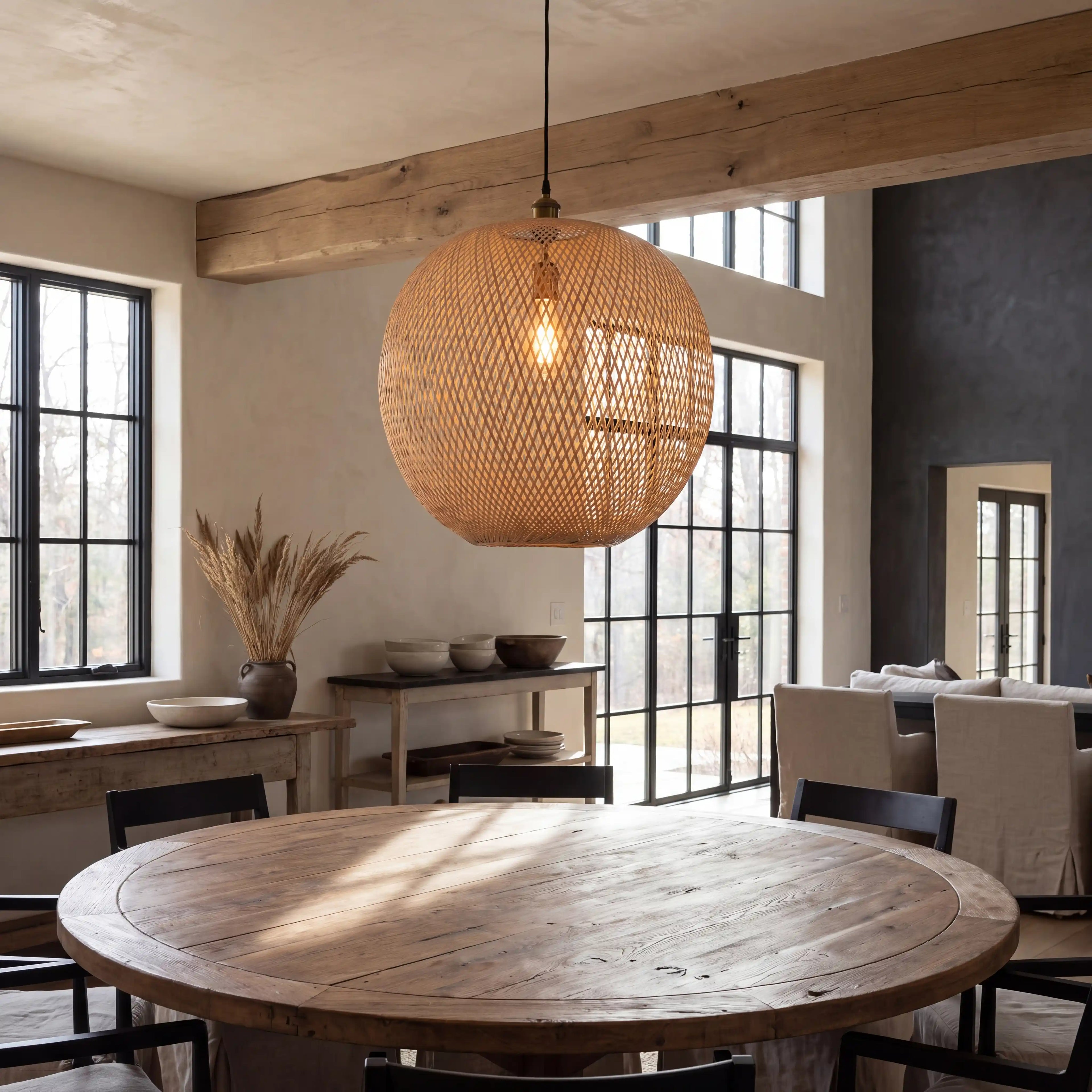 Lucy Woven Round Bamboo Pendant Light