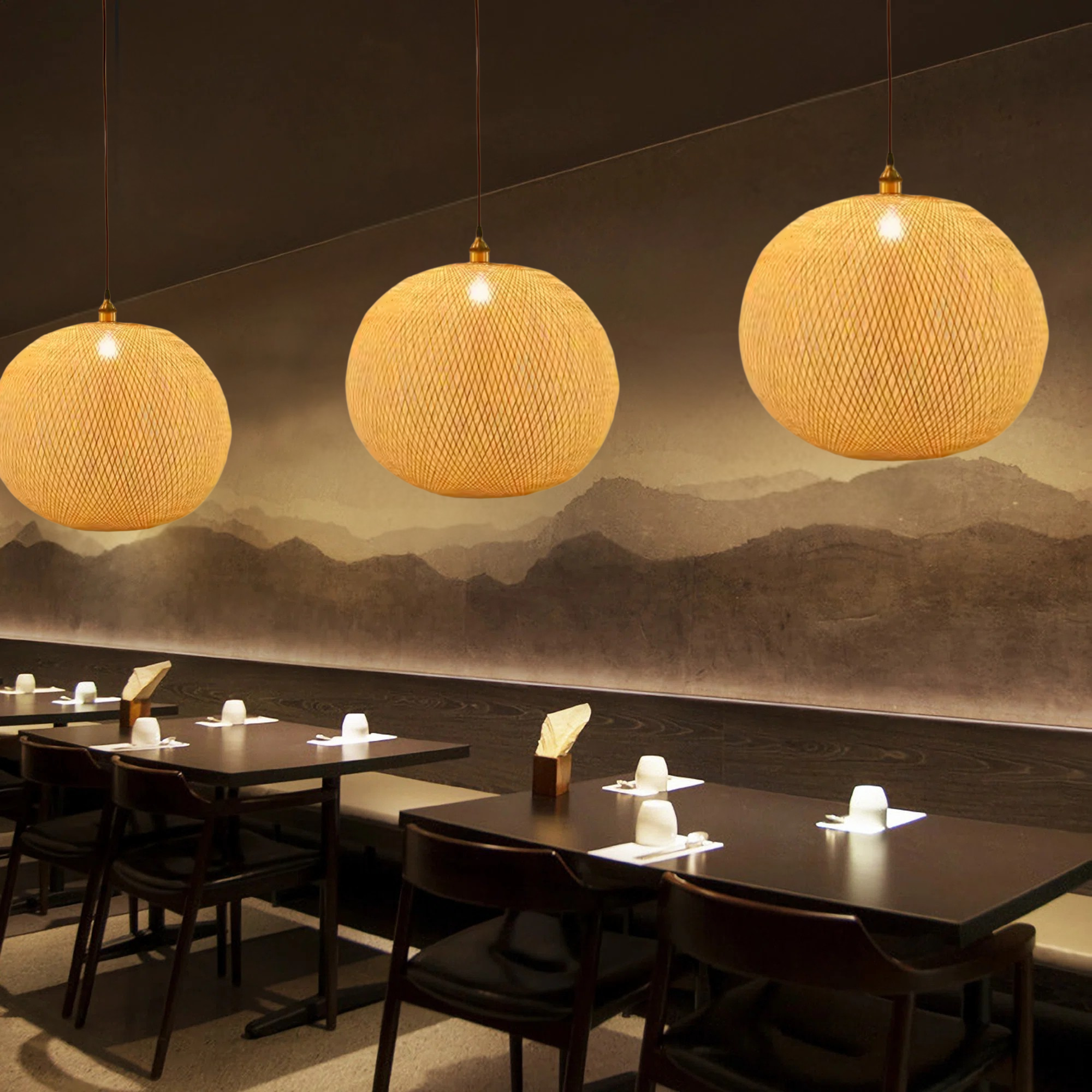 Lucy Woven Round Bamboo Pendant Light