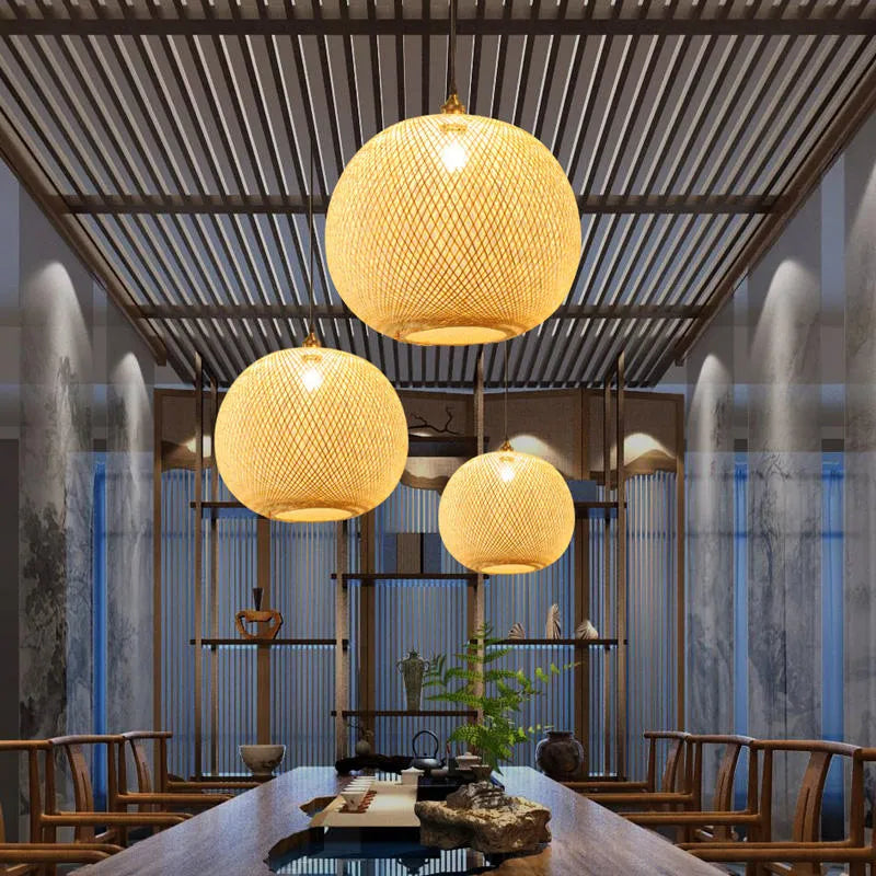 Lucy Woven Round Bamboo Pendant Light