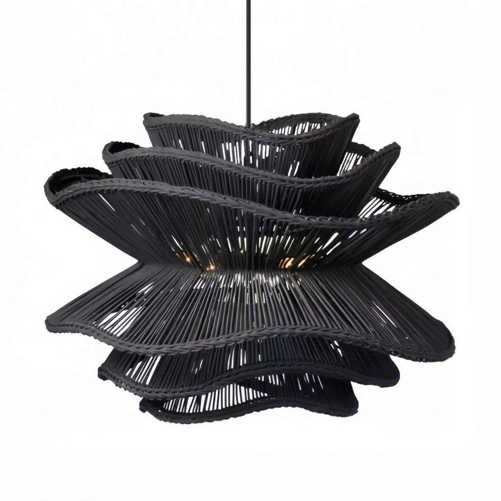 Made Goods Alondra Black Wavy Rattan Pendant Light