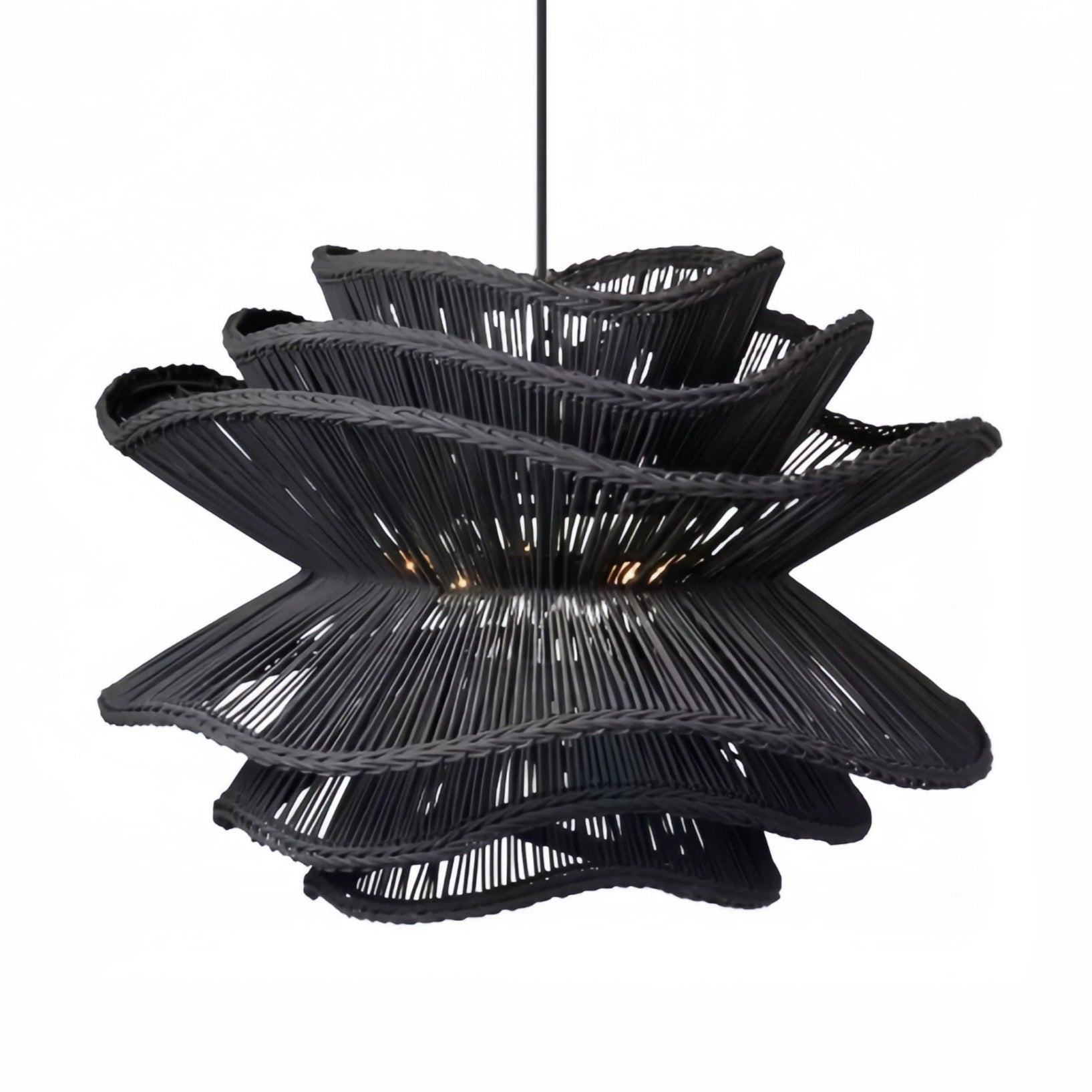 Made Goods Alondra Black Wavy Rattan Pendant Light