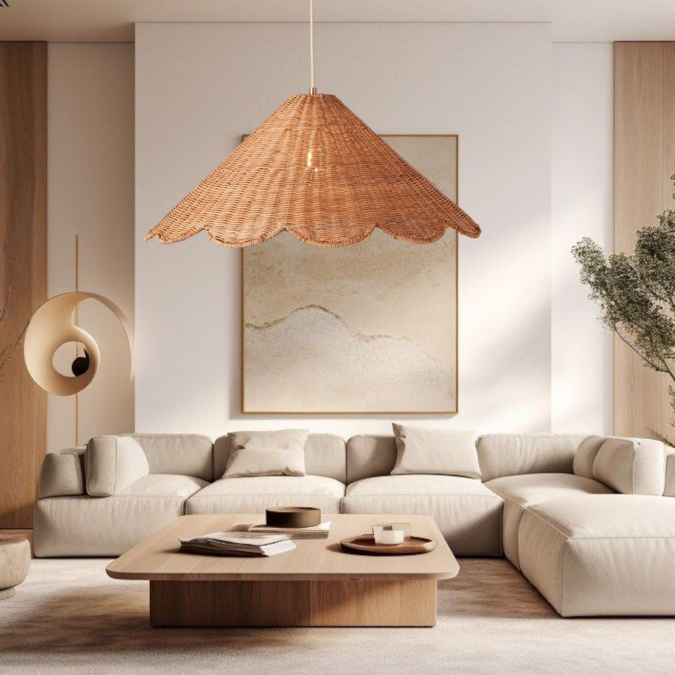 Maude Rattan Scallop Pendant Light
