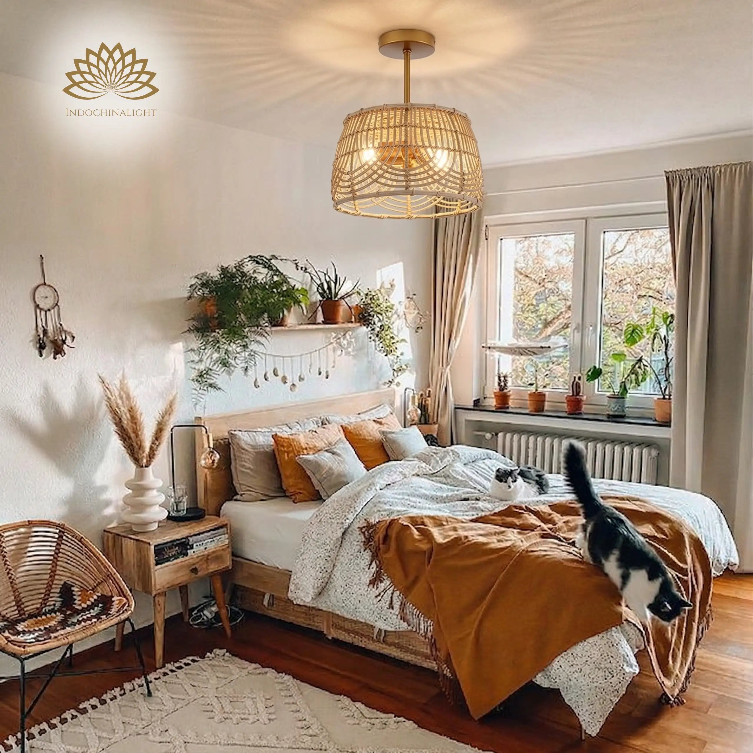 MhyTogn Small Rattan Ceiling Light