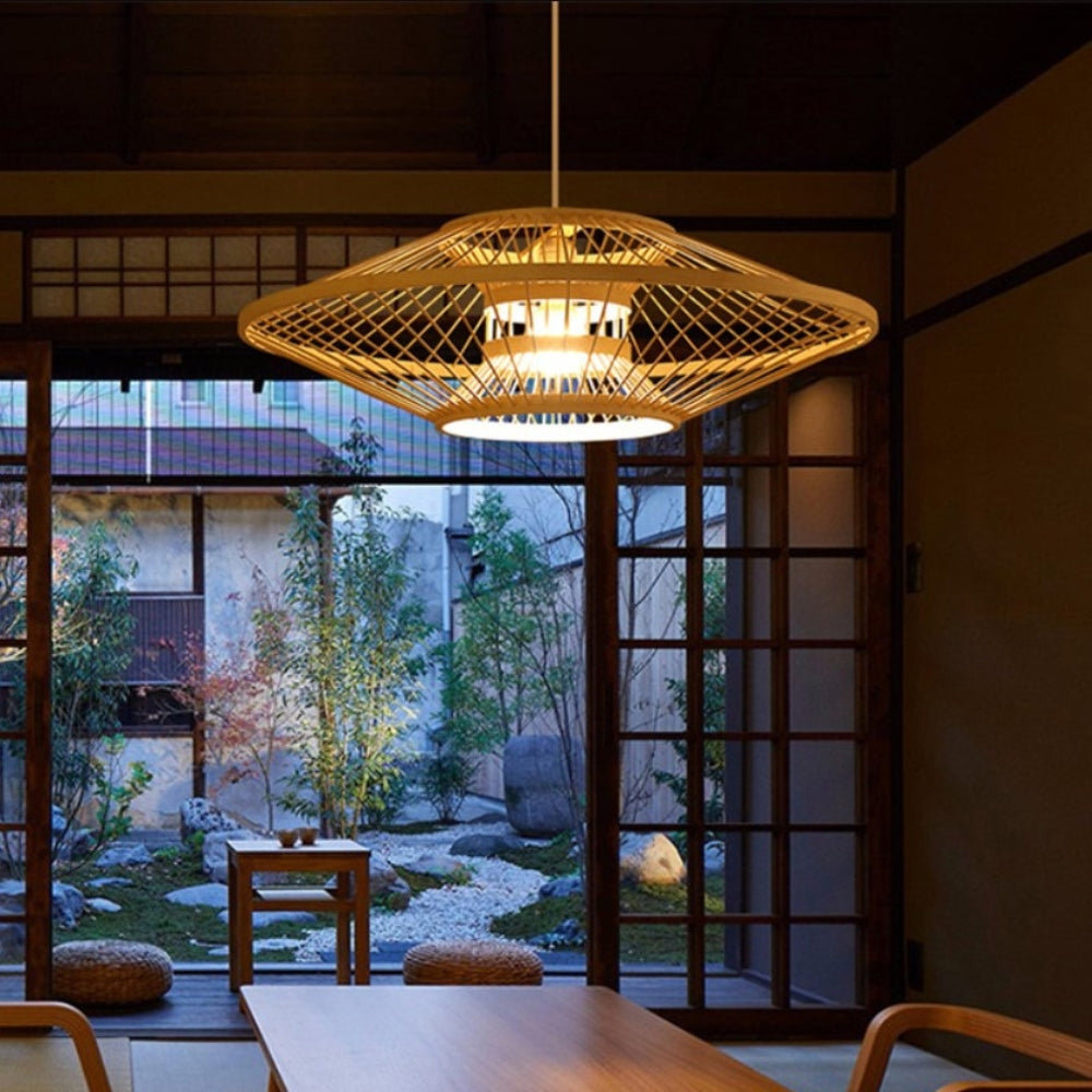 Antique Round Bamboo Pendant Light