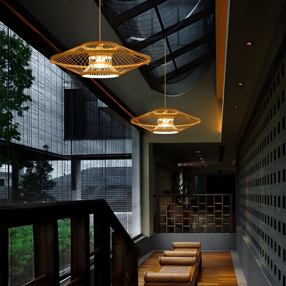 Antique Round Bamboo Pendant Light
