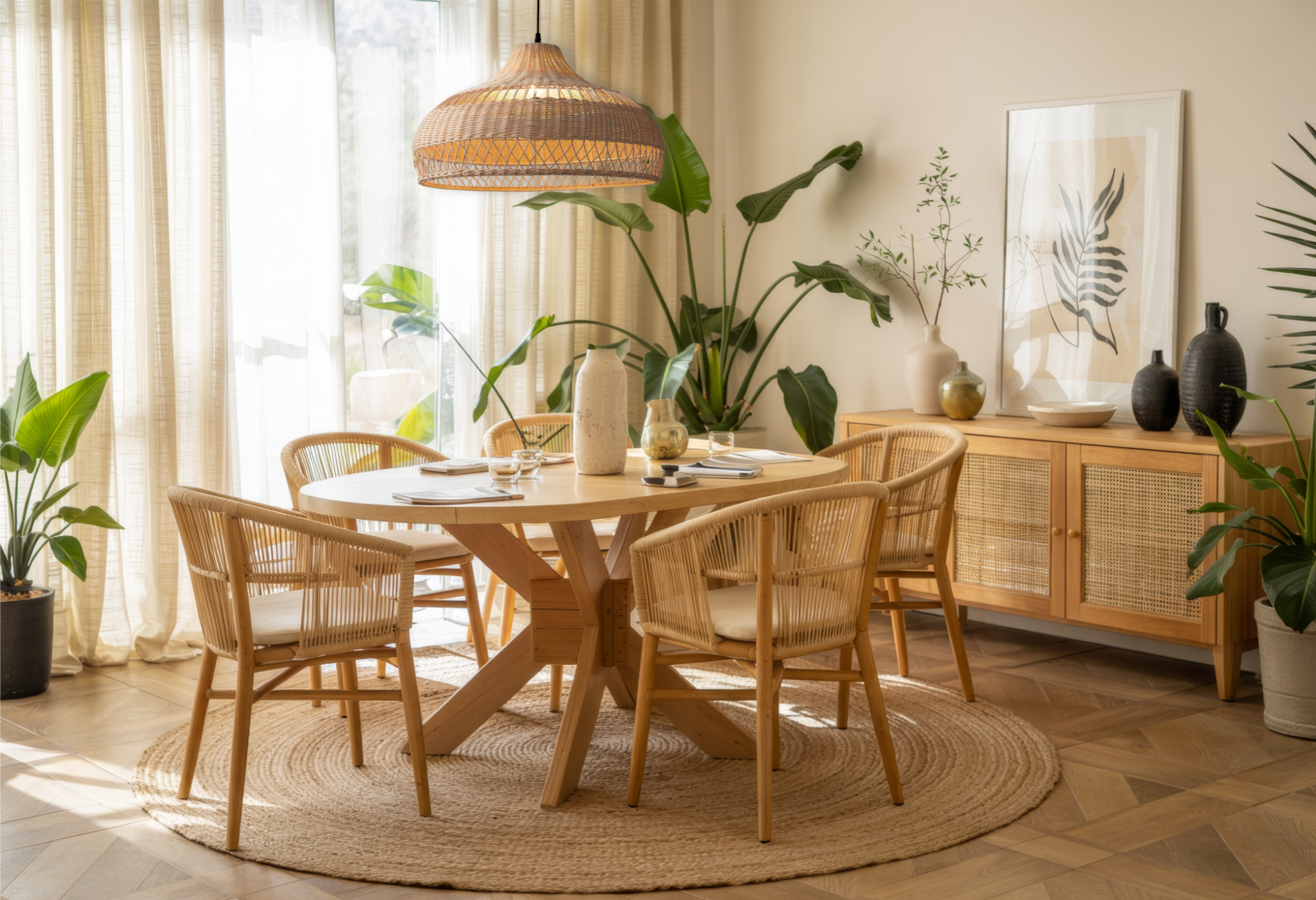 Moijabana Black Woven Wicker Rattan Dome Basket Pendant Light