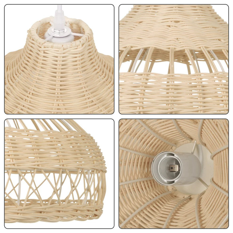 Moijabana Black Woven Wicker Rattan Dome Basket Pendant Light