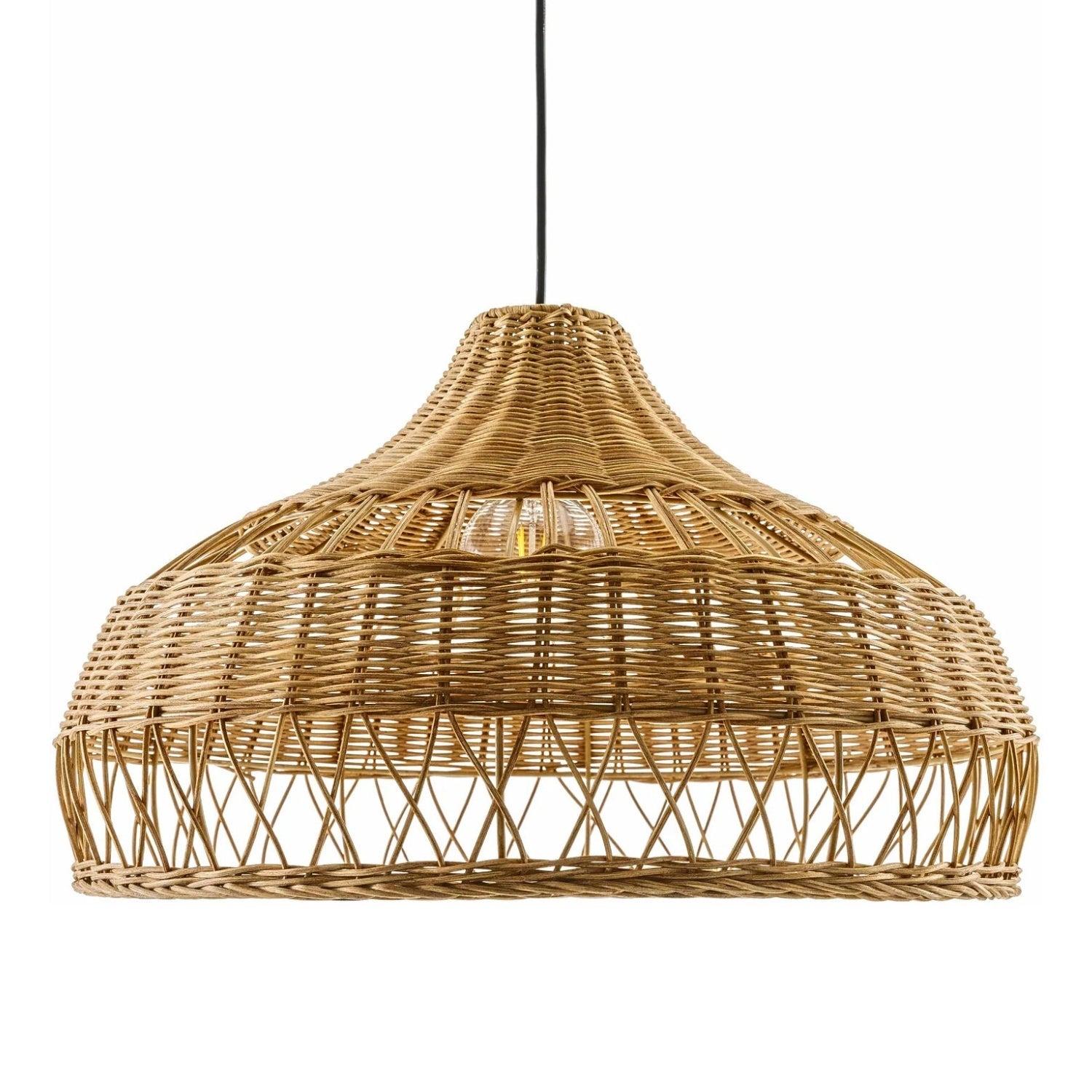 Moijabana Black Woven Wicker Rattan Dome Basket Pendant Light