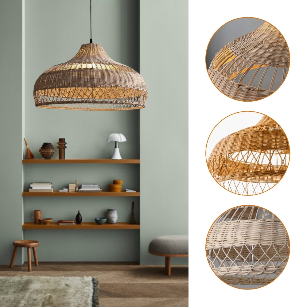 Moijabana Black Woven Wicker Rattan Dome Basket Pendant Light