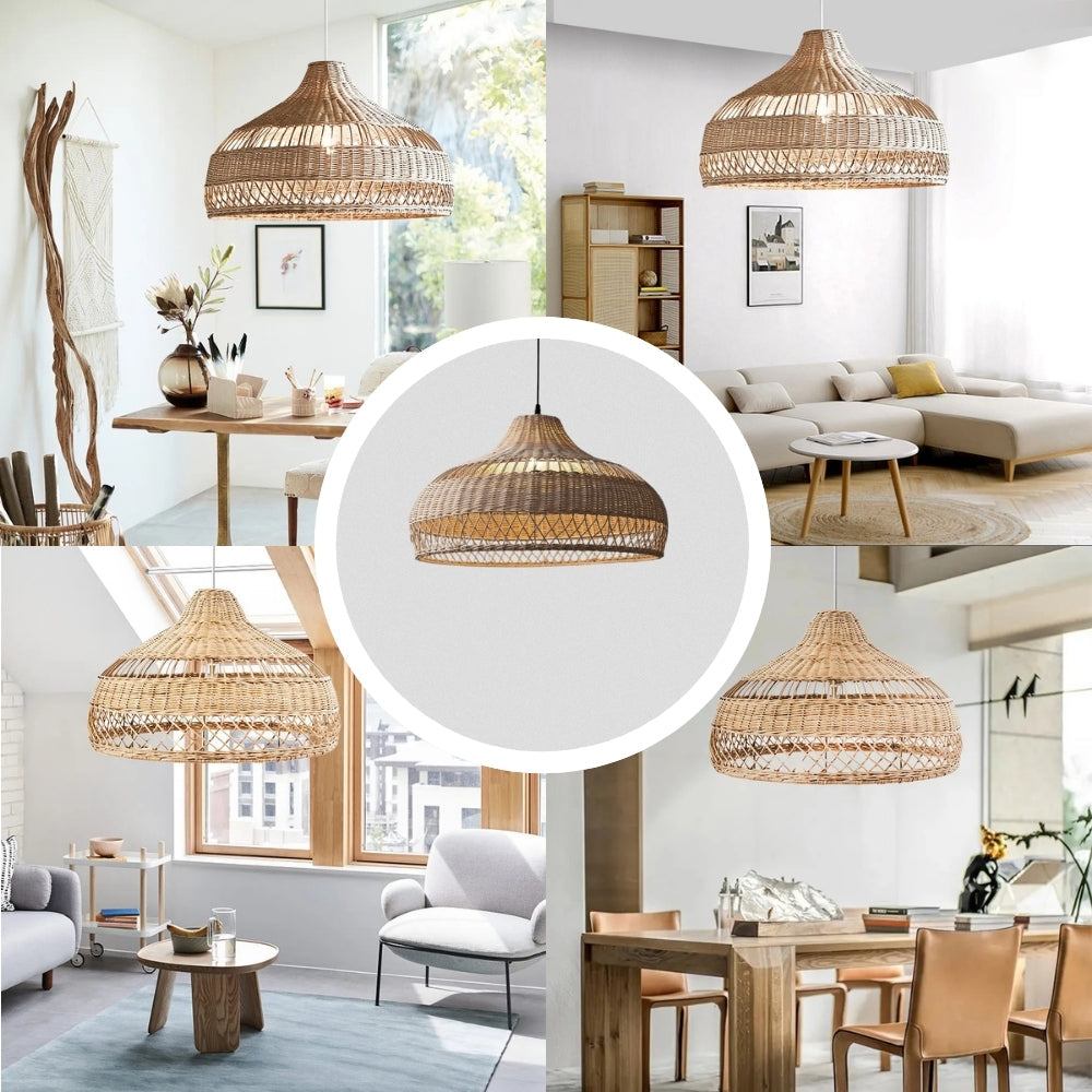 Moijabana Black Woven Wicker Rattan Dome Basket Pendant Light