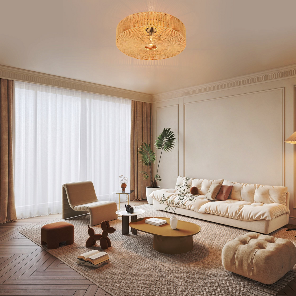 Monike Classic Rattan Drum Light - Flush Mount