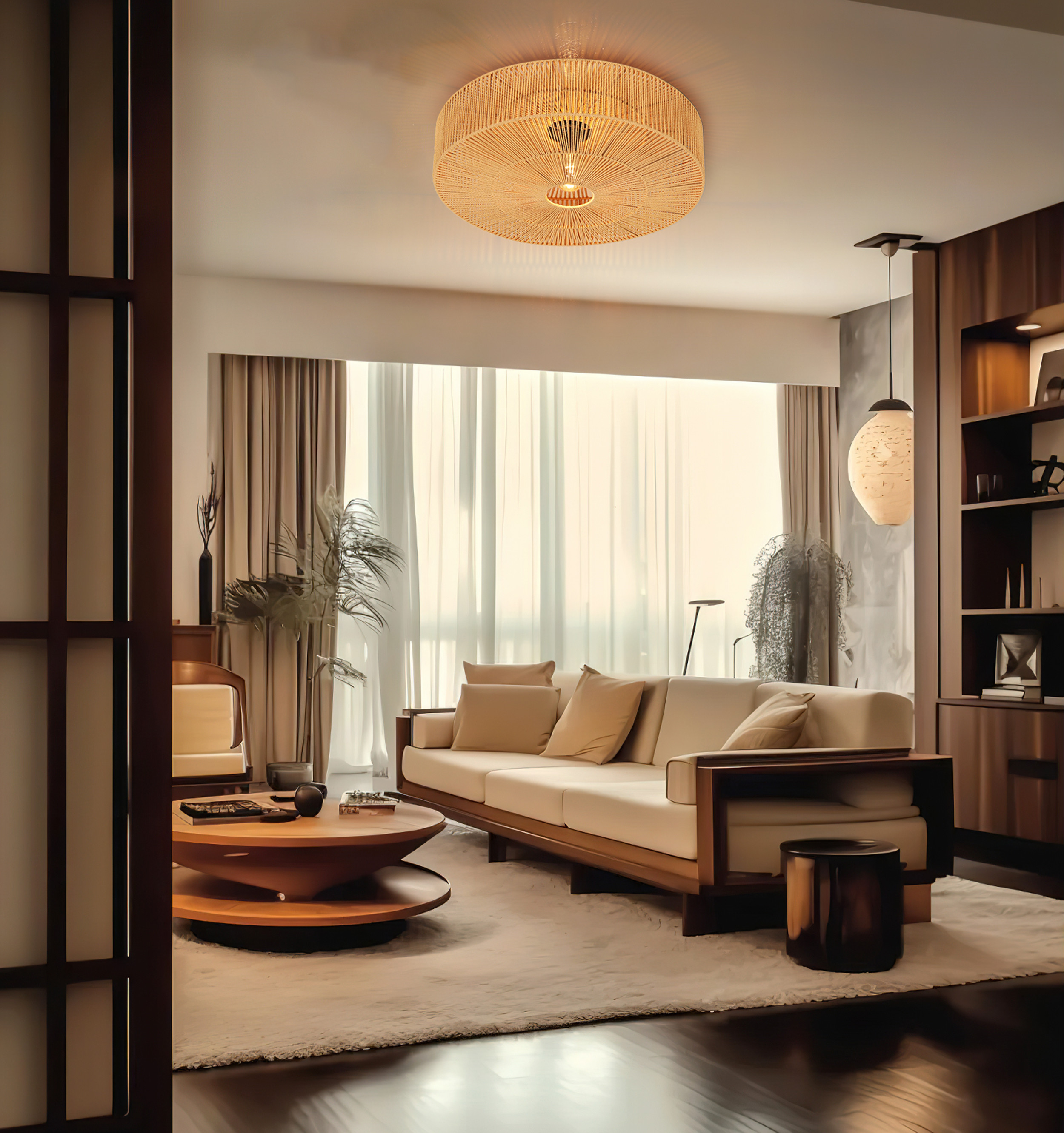 Monike Classic Rattan Drum Light - Flush Mount