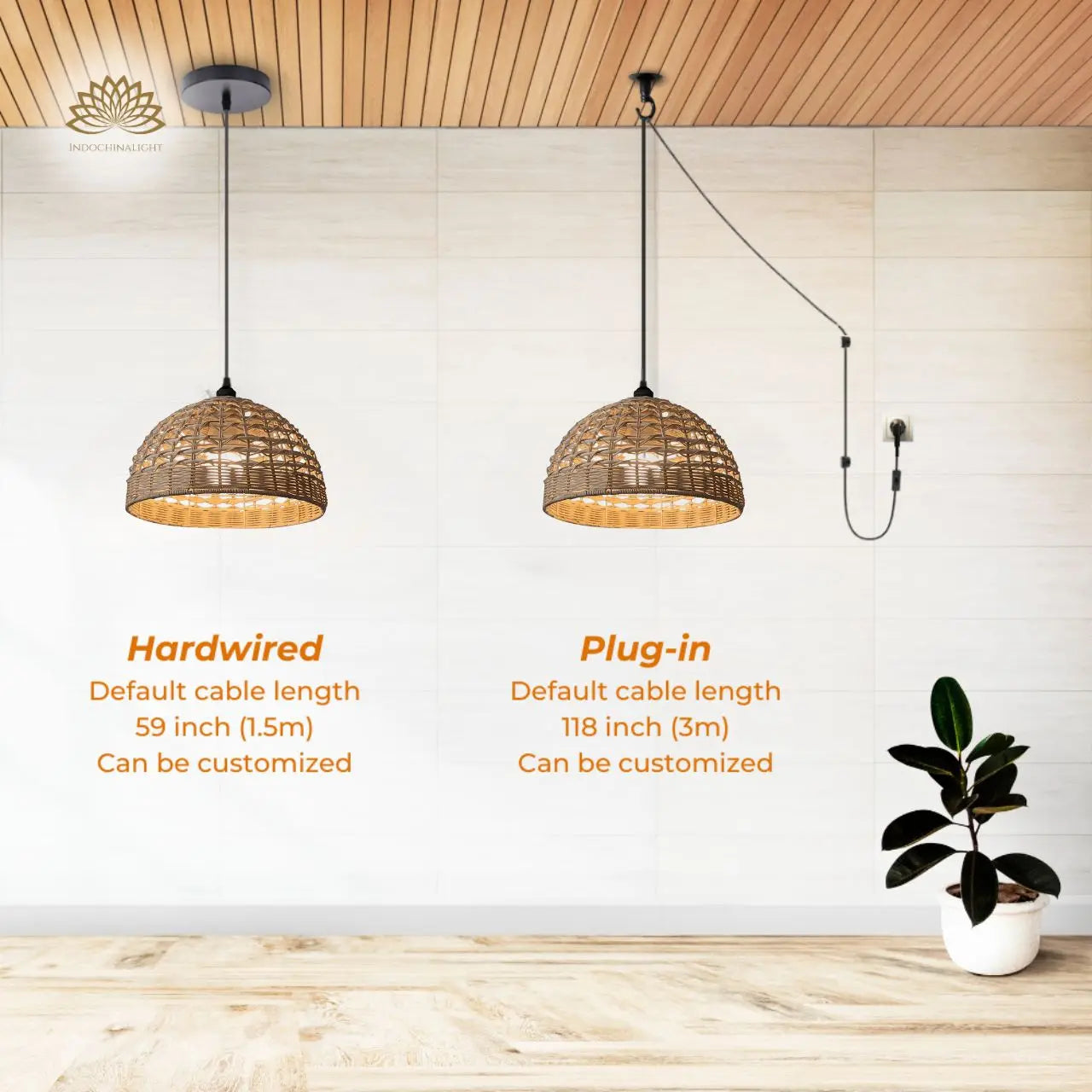Eauso Coastal Small Rattan Wicker Pendant Light Kitchen Island