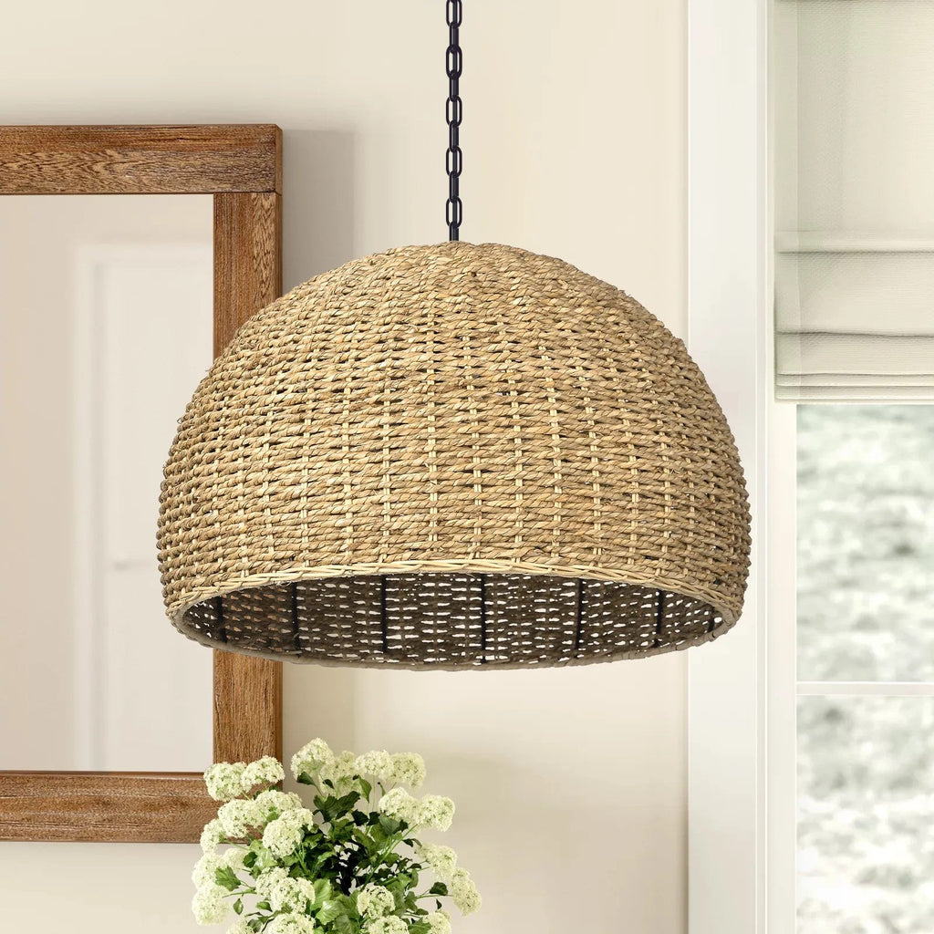 Bowl Wabi Sabi Grey Wicker Pendant Light