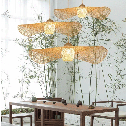 Natural Lotus Leaf Woven Bamboo Pendant Light