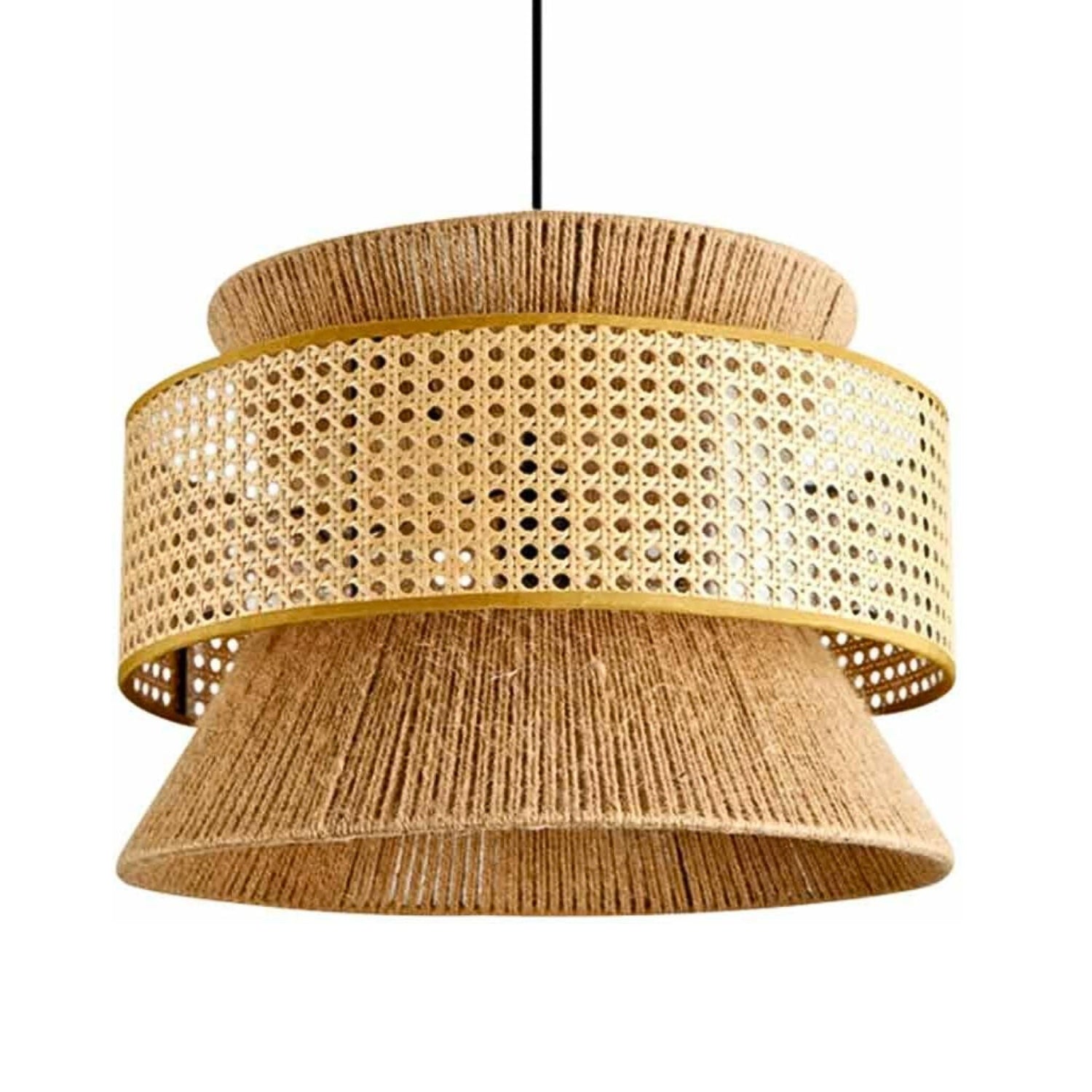 Nimes Wabi Sabi Rattan Drum Pendant - Hemp Rope Hourglass Inner