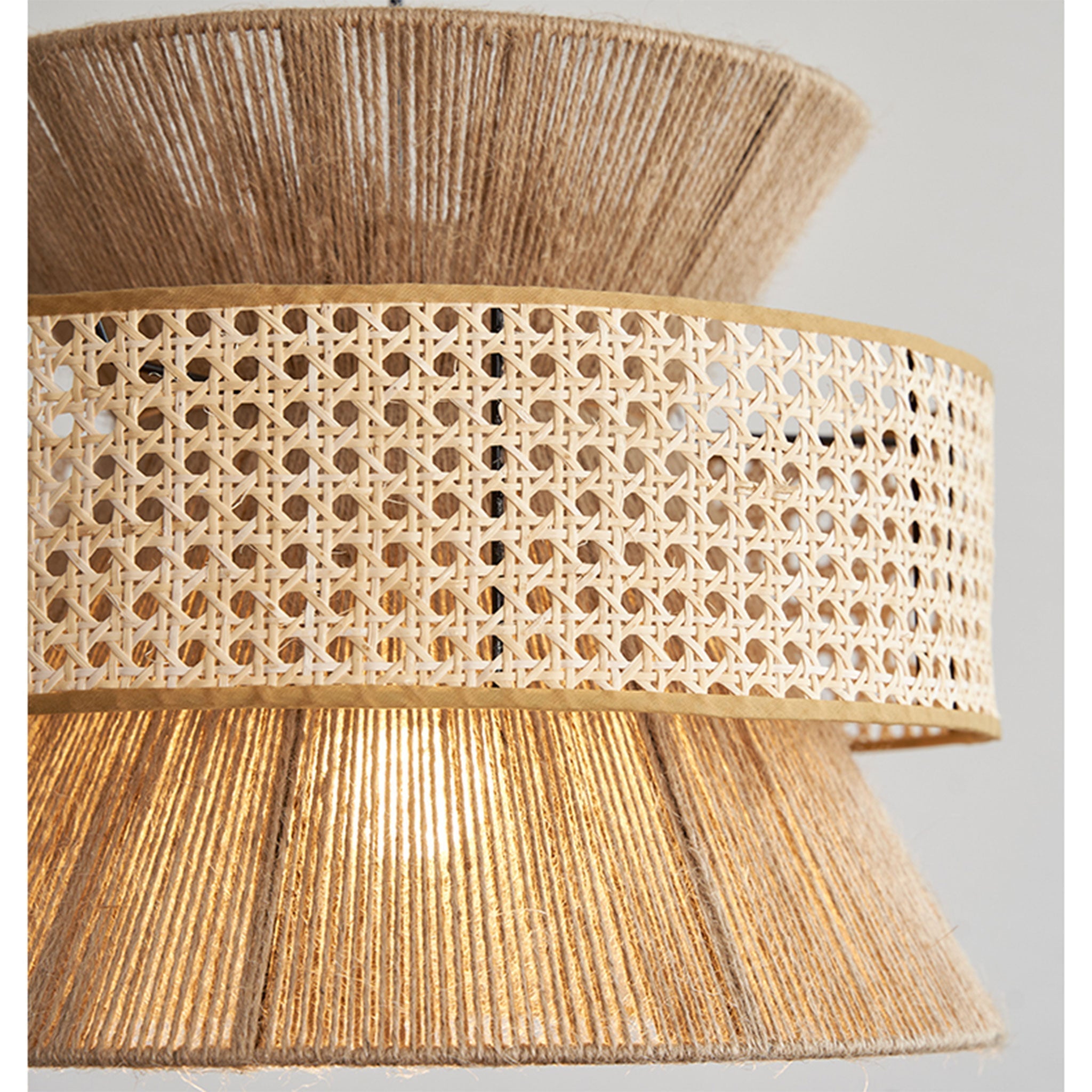 Nimes Wabi Sabi Rattan Drum Pendant - Hemp Rope Hourglass Inner