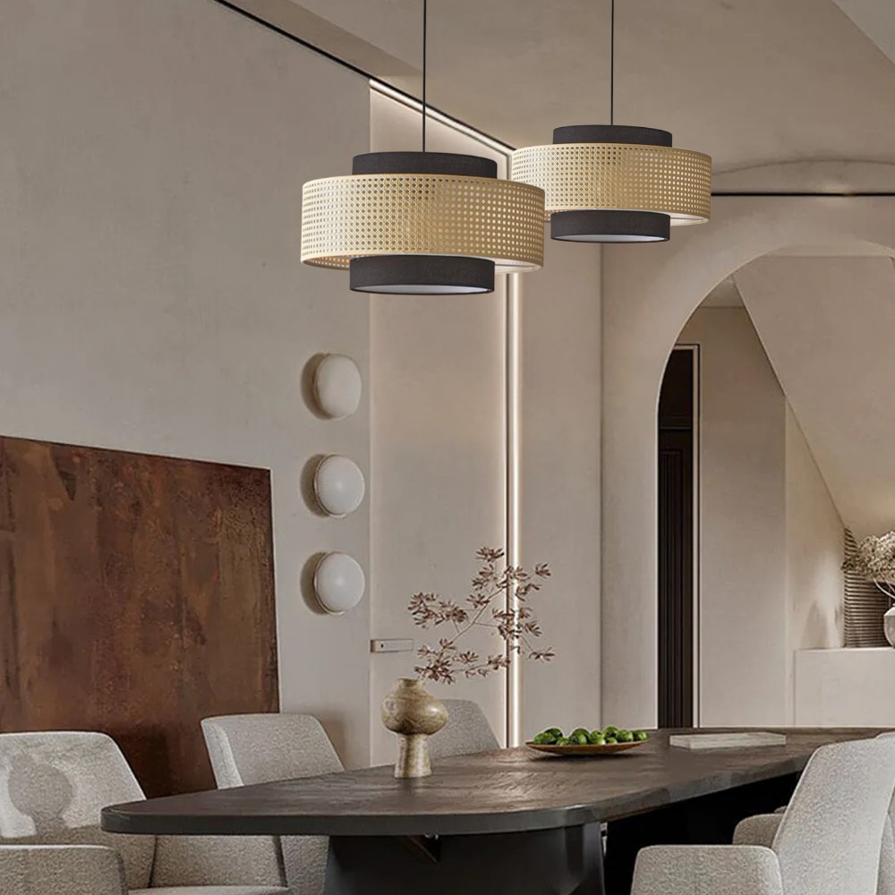 Nivara Black and Rattan Drum Pendant Light