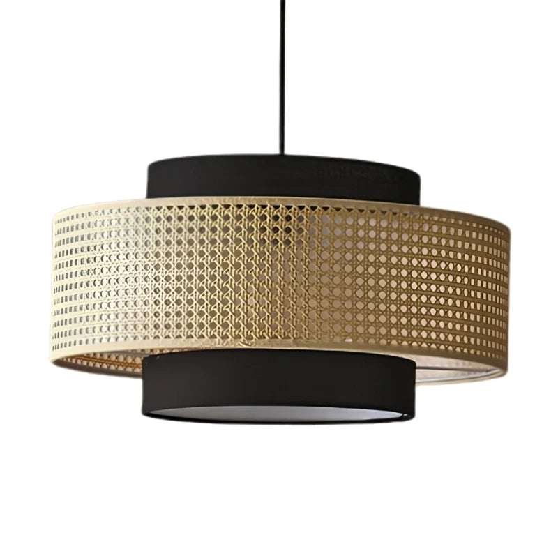 Nivara Black and Rattan Drum Pendant Light