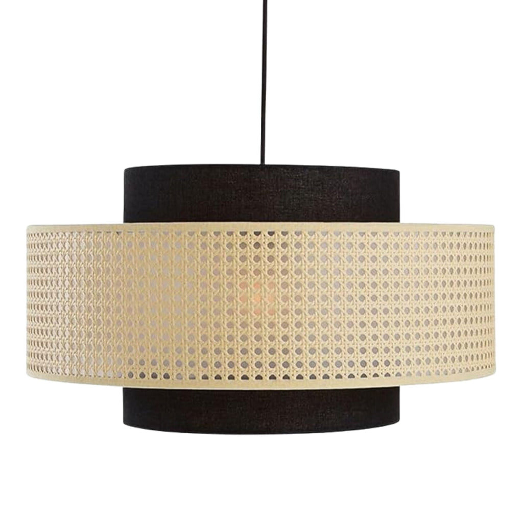 Nivara Black and Rattan Drum Pendant Light