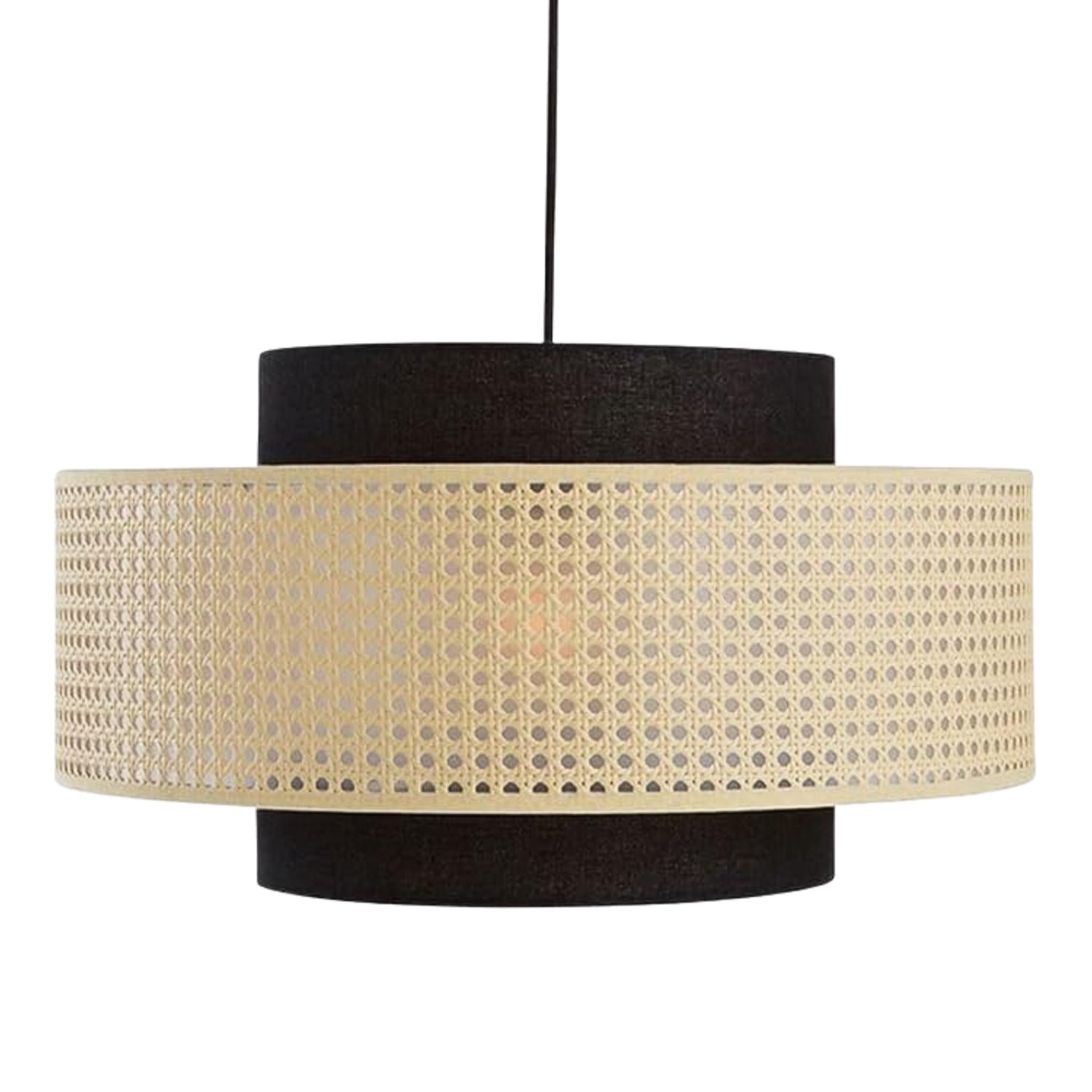 Nivara Black and Rattan Drum Pendant Light