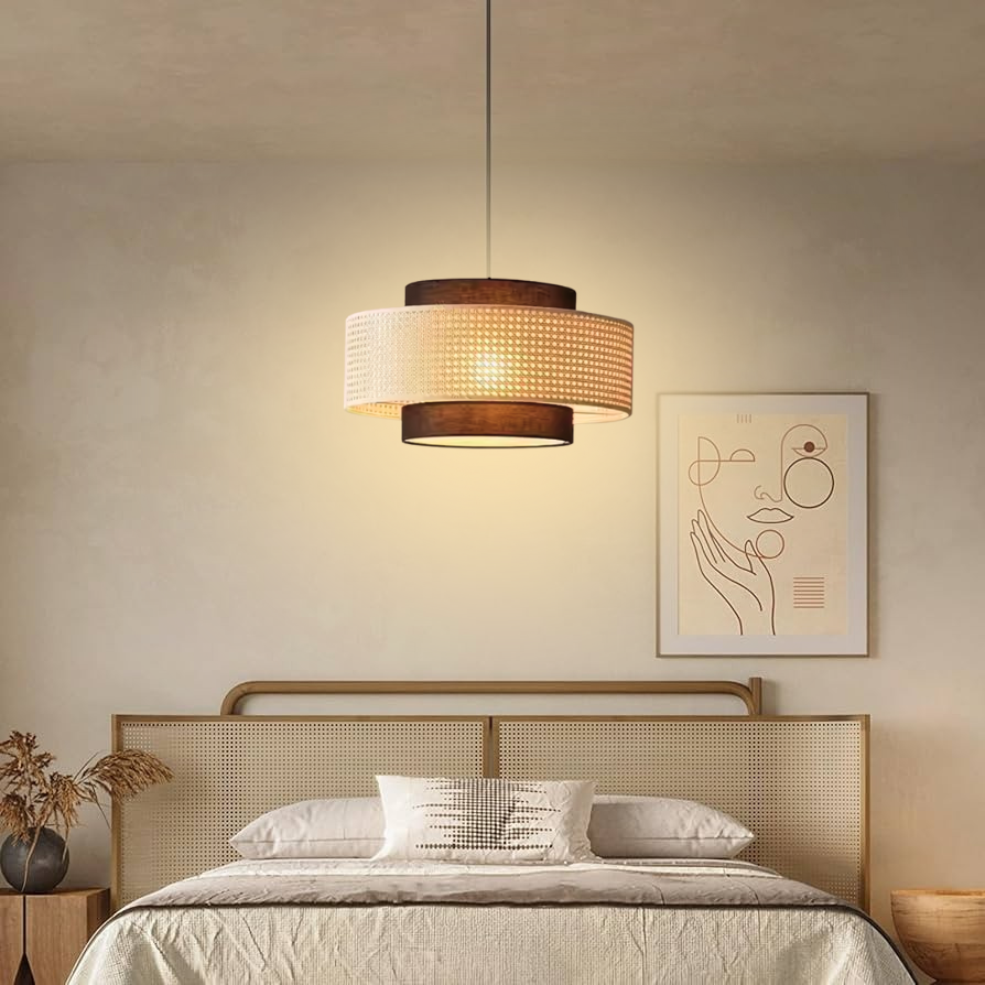 Nivara Black and Rattan Drum Pendant Light
