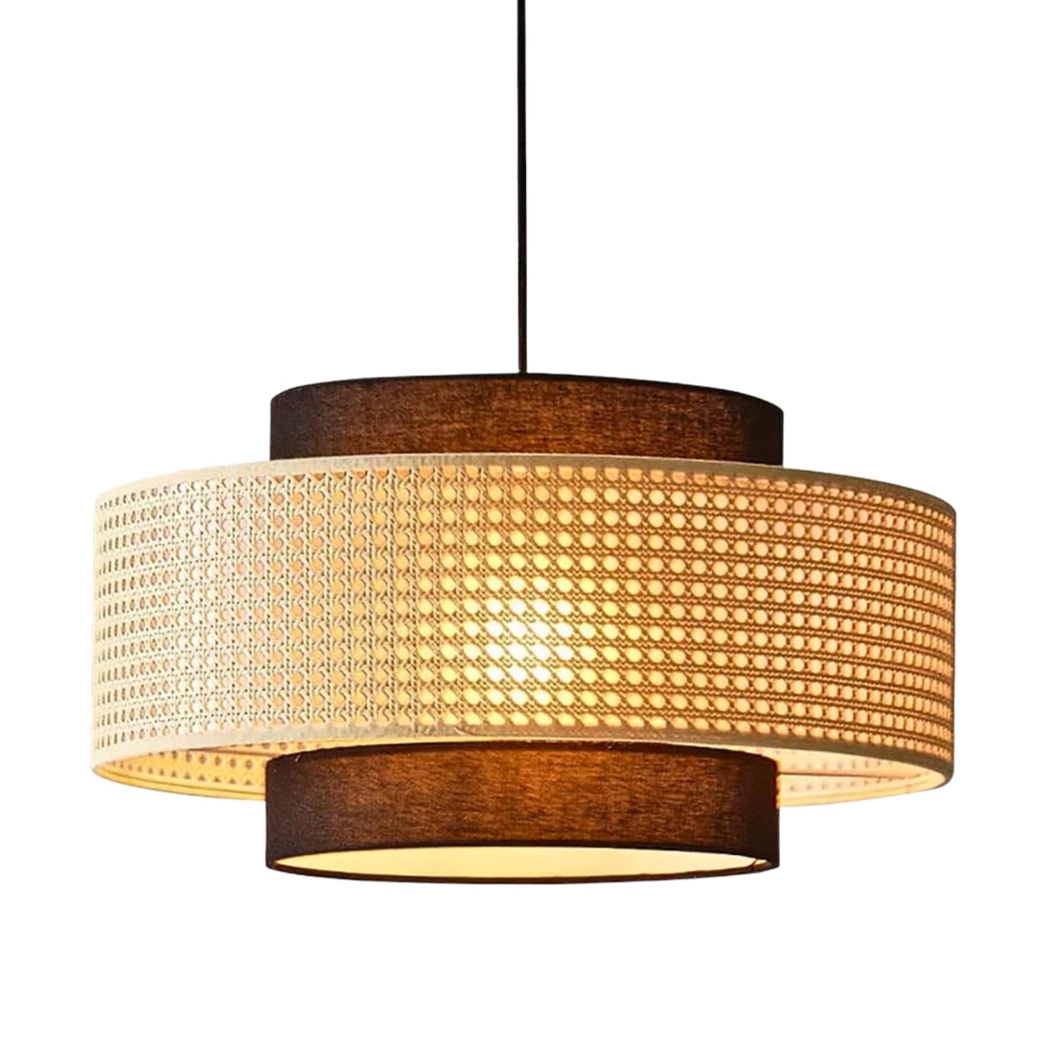 Nivara Black and Rattan Drum Pendant Light