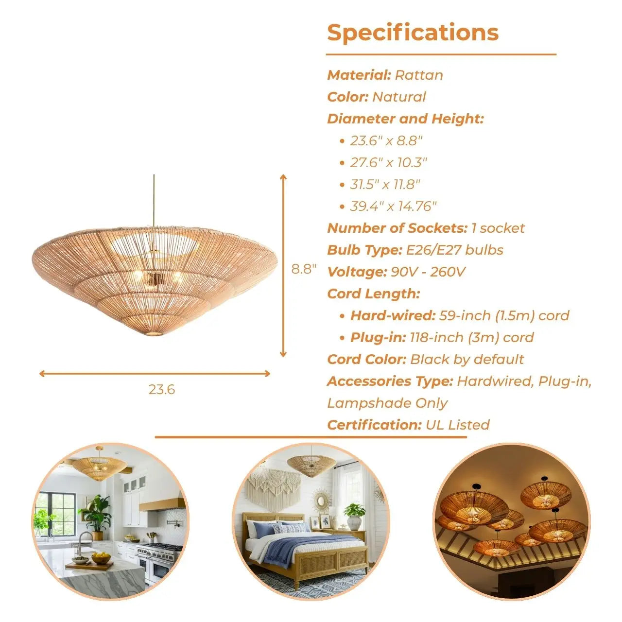 Nordic Large Umbrella Rattan Pendant Light
