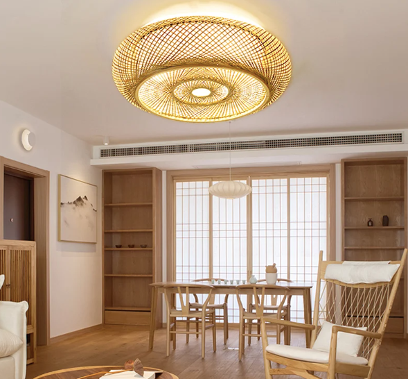 Oukaning Large Round Bamboo Pendant Light – Flush Mount Shade