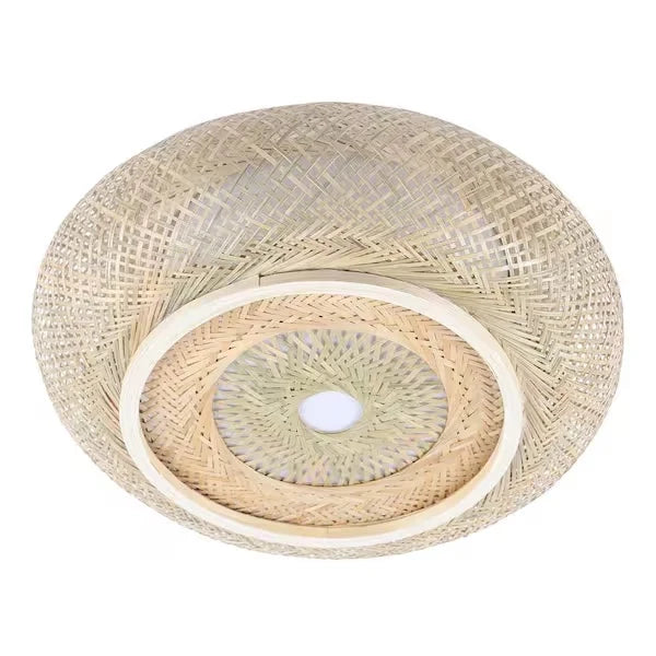 Oukaning Large Round Bamboo Pendant Light – Flush Mount Shade