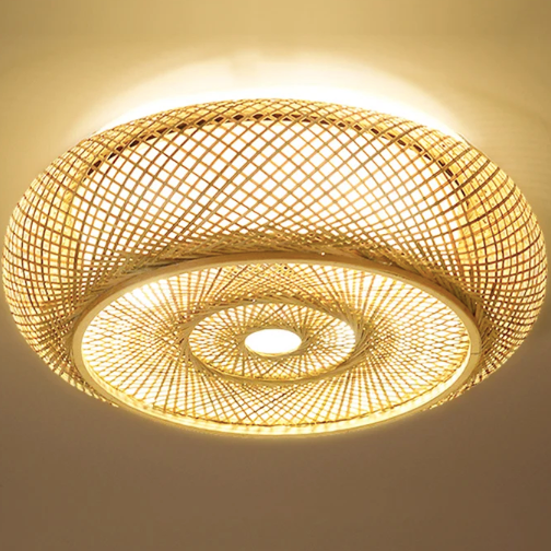 Oukaning Large Round Bamboo Pendant Light – Flush Mount Shade