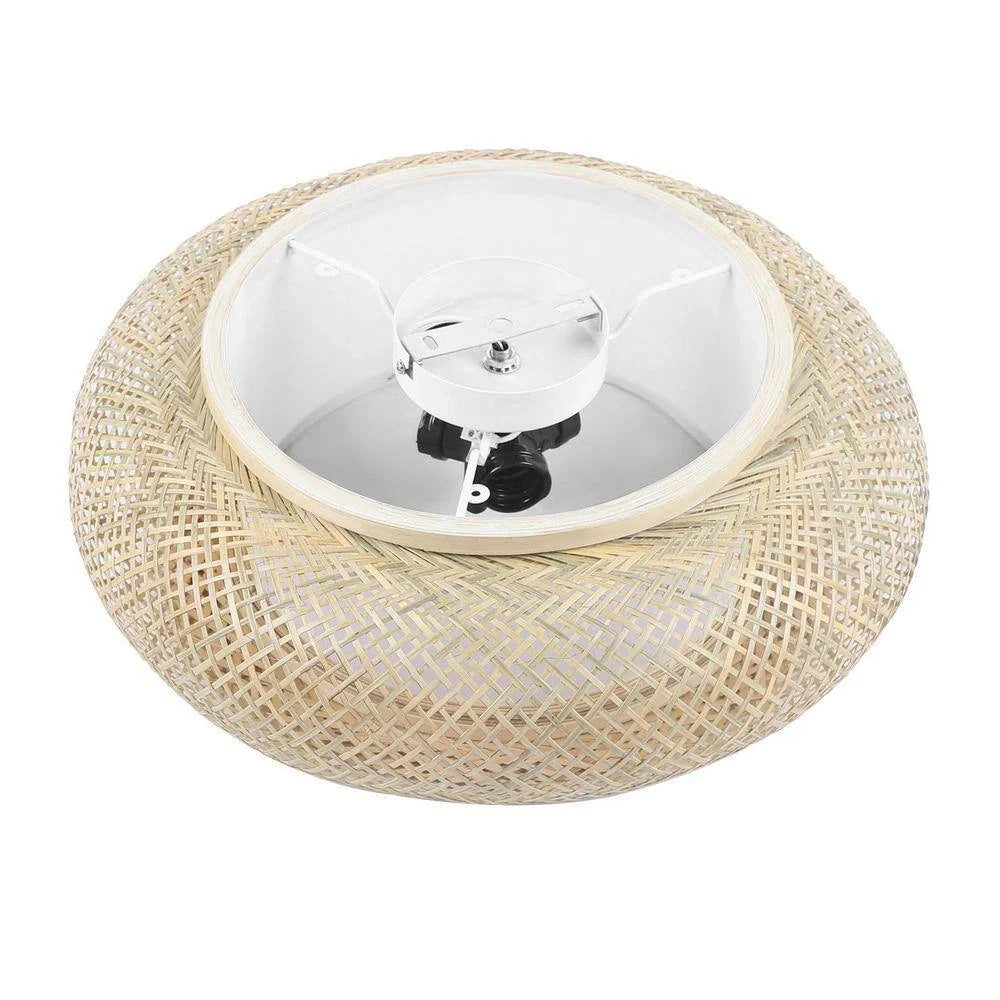 Oukaning Large Round Bamboo Pendant Light – Flush Mount Shade