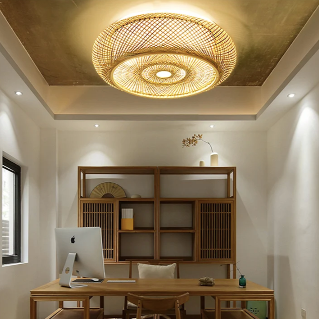 Oukaning Large Round Bamboo Pendant Light – Flush Mount Shade
