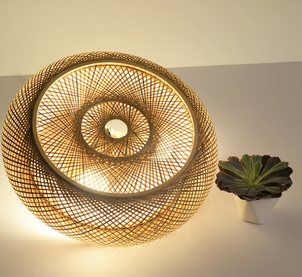 Oukaning Large Round Bamboo Pendant Light – Flush Mount Shade