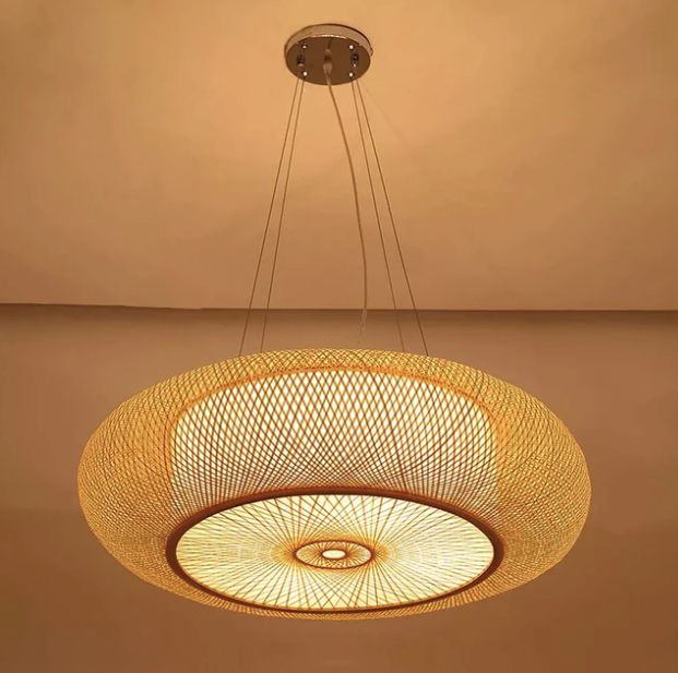 Oukaning Large Round Bamboo Pendant Light – Flush Mount Shade