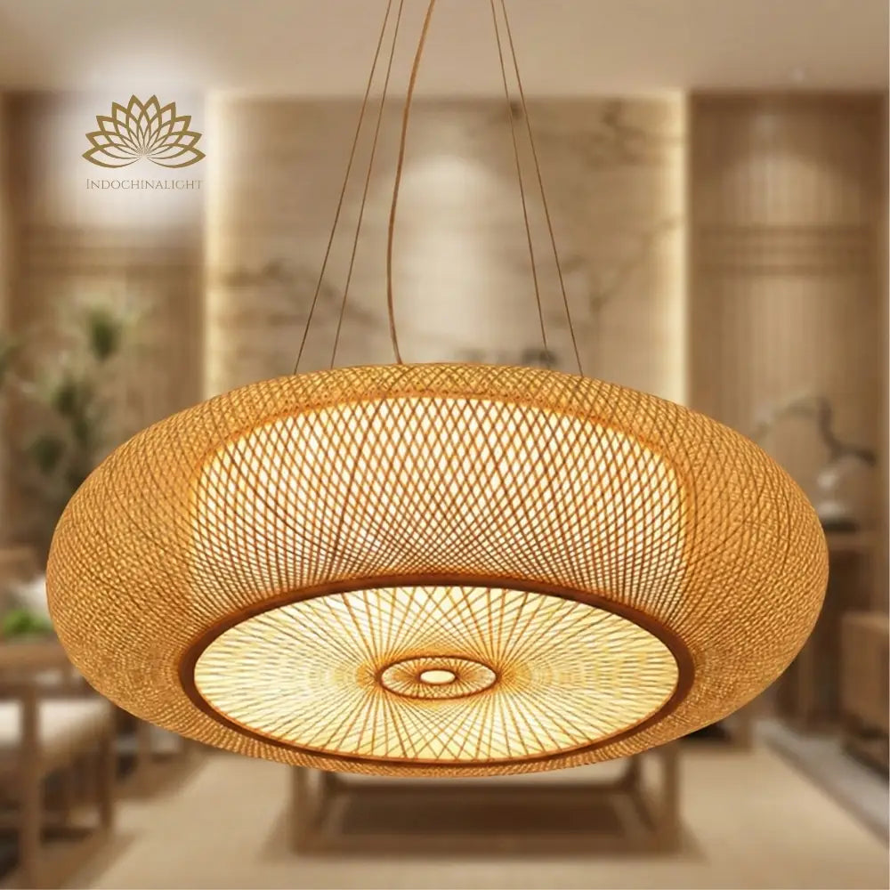 Oukaning Large Round Bamboo Pendant Light – Flush Mount Shade