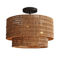 Paloma Wicker Rattan Double Drum Ceiling Light - Semi Flush Mount