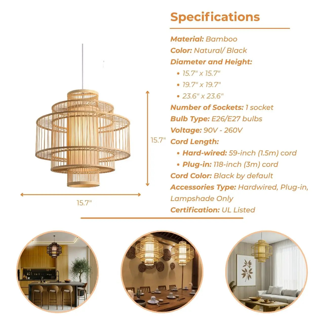 Parren Japanese Bamboo Pendant Light