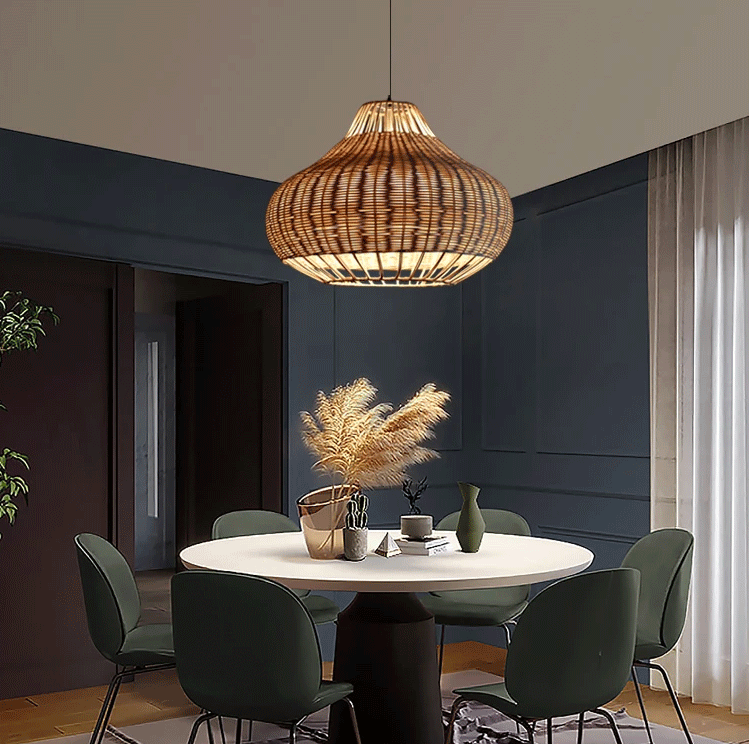 Rustic Pear Dome Wicker Rattan Pendant Light