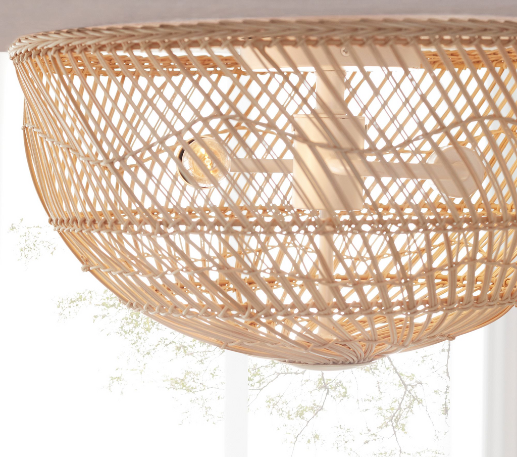 Pottery Barn White Dome Rattan Light Fixture