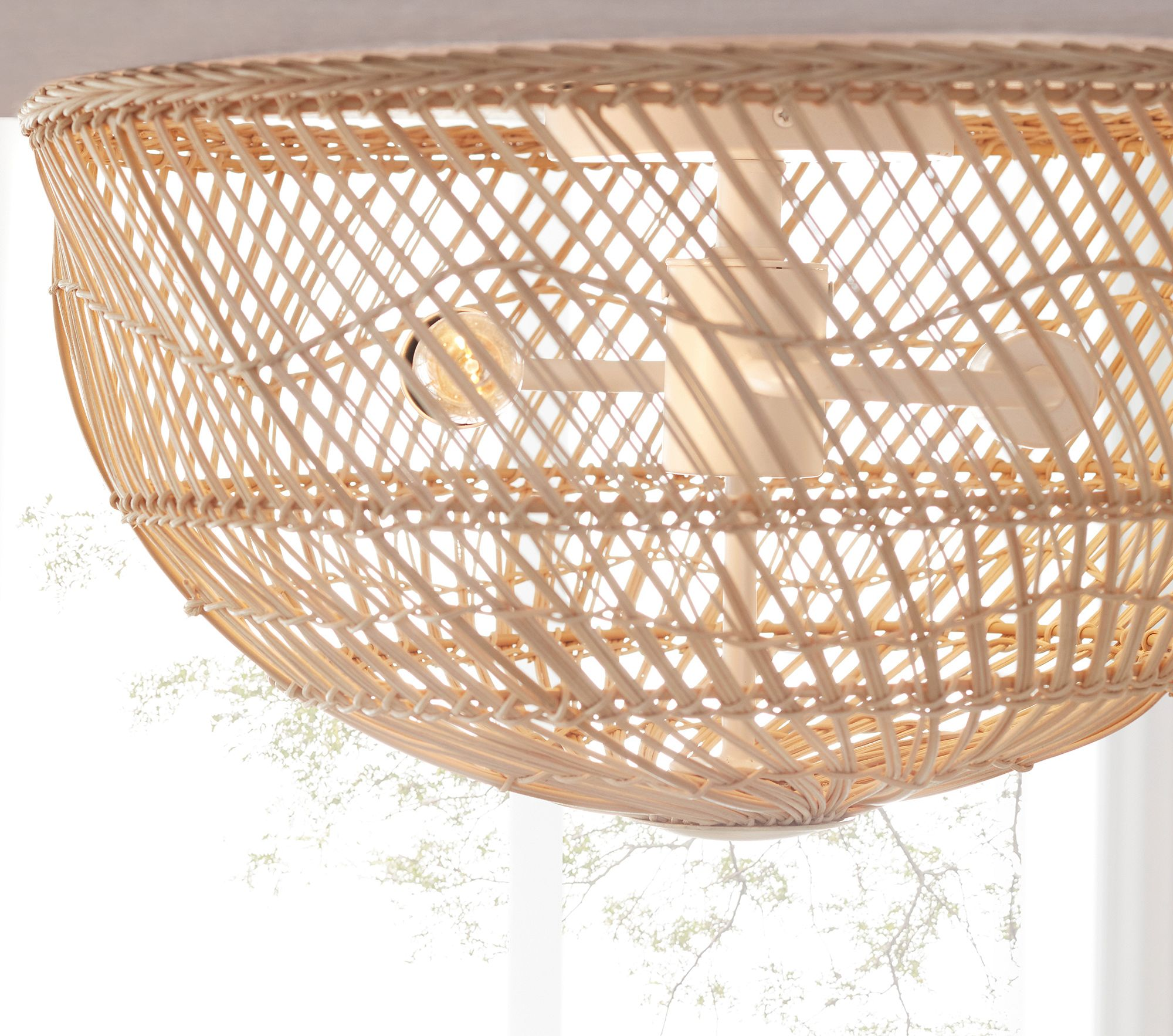 Pottery Barn White Dome Rattan Light Fixture