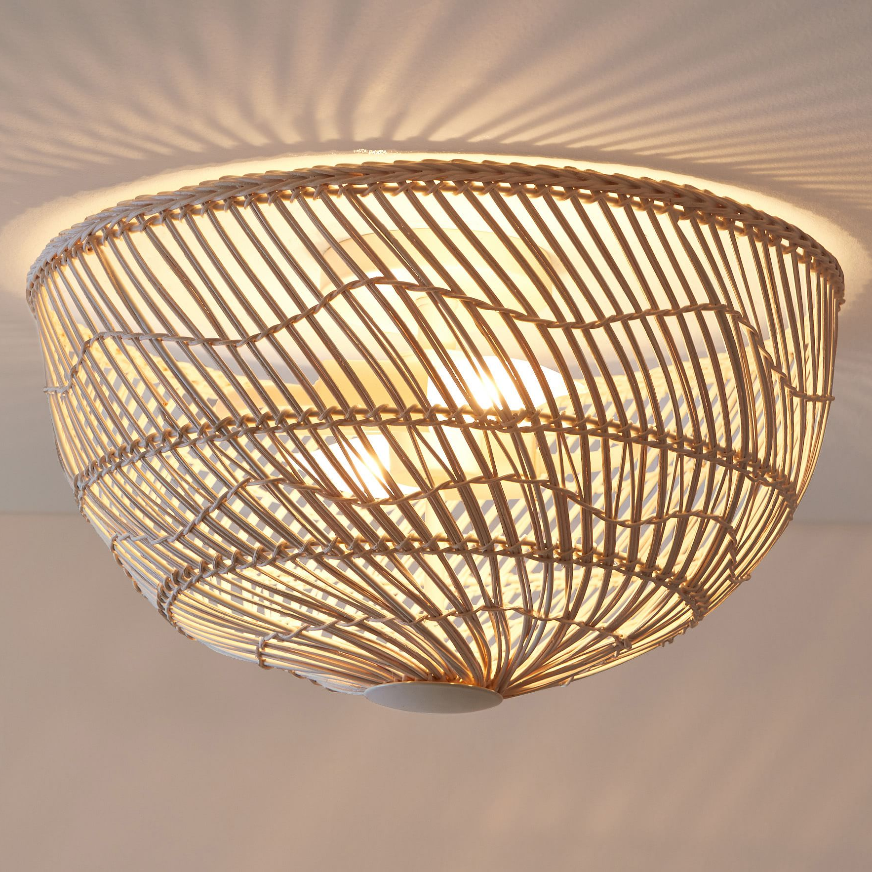 Pottery Barn White Dome Rattan Light Fixture