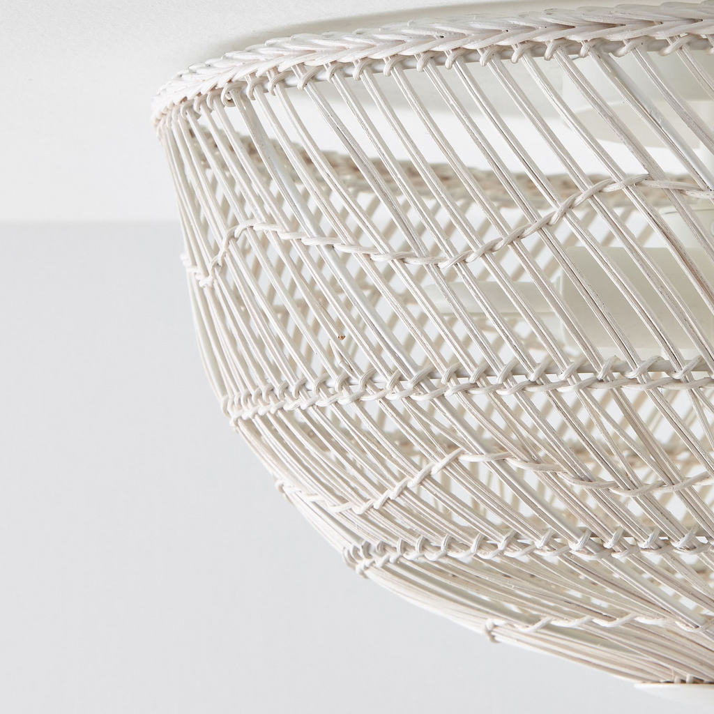 Pottery Barn White Dome Rattan Light Fixture
