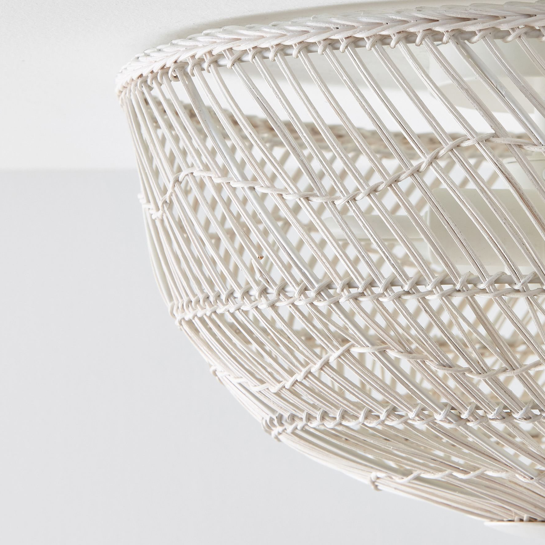 Pottery Barn White Dome Rattan Light Fixture