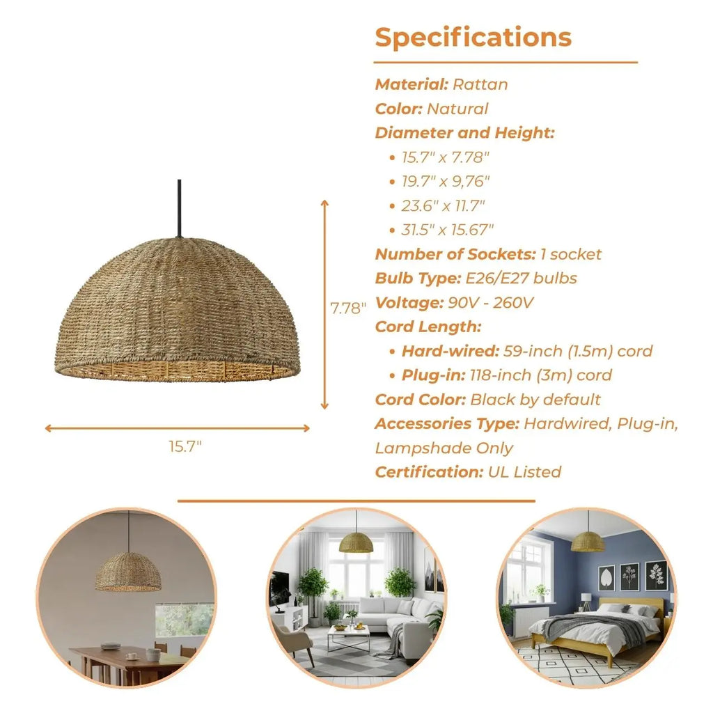 Pourel Dome Wicker Pendant Light
