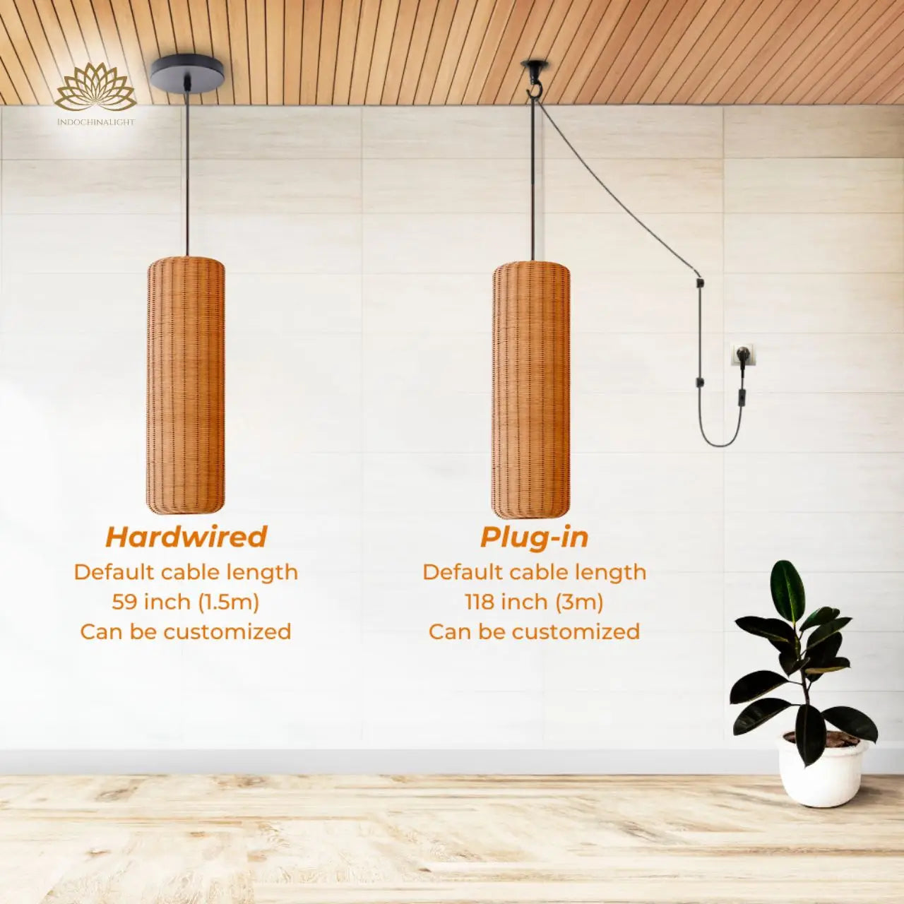 Punna Cylinder Wicker Rattan Pendant Light